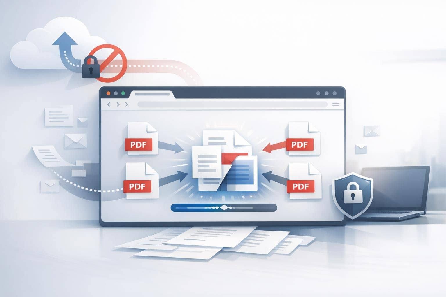 Why is merging PDFs locally more secure? Which documents shouldn’t be uploaded to online servers?